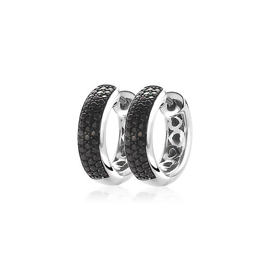 17mm ZINZI Sterling Silver Hoop Earrings Black Zirconias 17x5mm ZIO1183Z