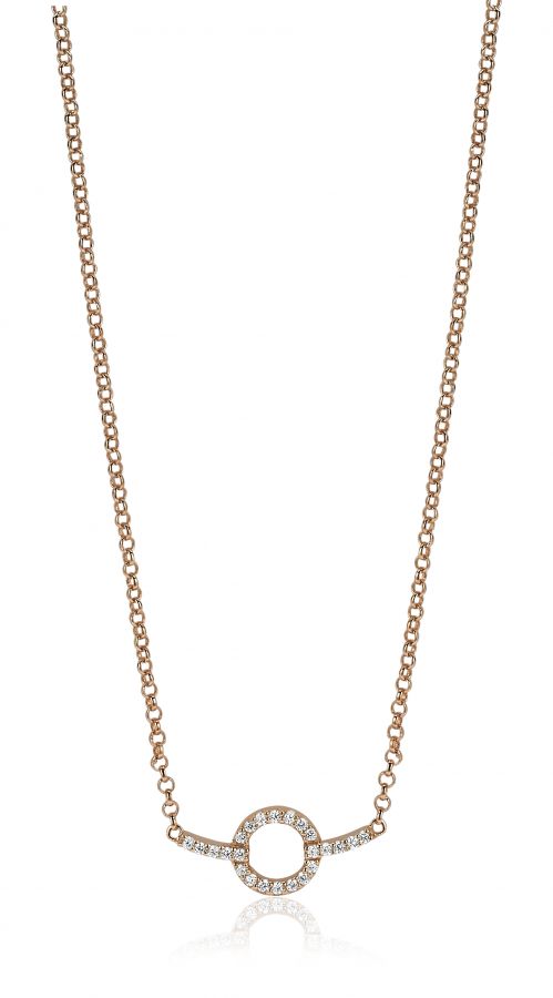 ZINZI Rose Gold Plated Sterling Silver Necklace Circle and Bar Design with White Zirconias 42-45cm ZIC1063R