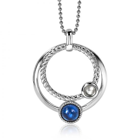 32mm ZINZI Sterling Silver Pendant Open Circles Blue ZIH1963