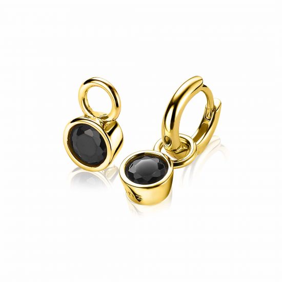 ZINZI Gold Plated Sterling Silver Earrings Pendants 7mm Round Black ZICH1486YZ (excl. hoop earrings)