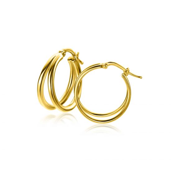 19mm ZINZI gold-plated silver multi-look hoops with a trendy double tube and a practical top closure, ZIO-BF113G