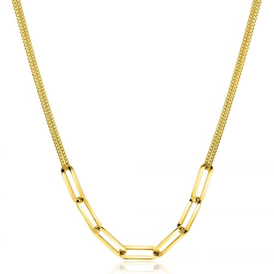 ZINZI Gold Plated Sterling Silver Necklace Double Paperclip Chains 40-45cm ZIC2262G