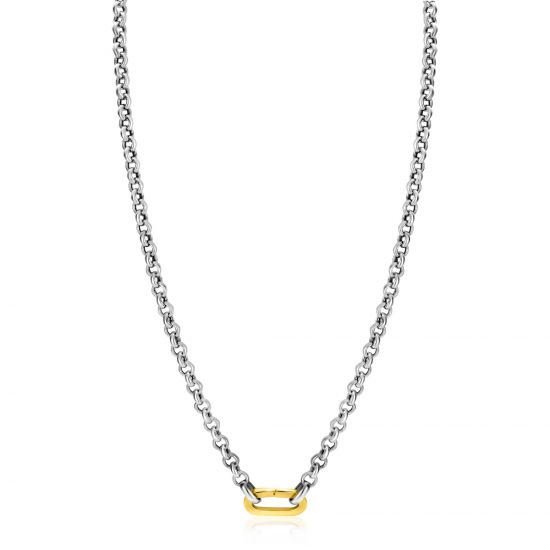 ZINZI Sterling Silver Rolo Chain Necklace 42cm with Gold Plated Oval Clasp ZIC2377