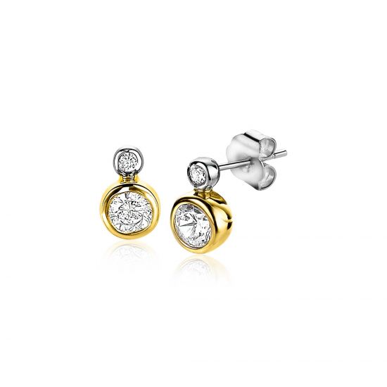ZINZI Sterling Silver Stud Earrings 14K Yellow Gold Plated Round 9mm White ZIO2146