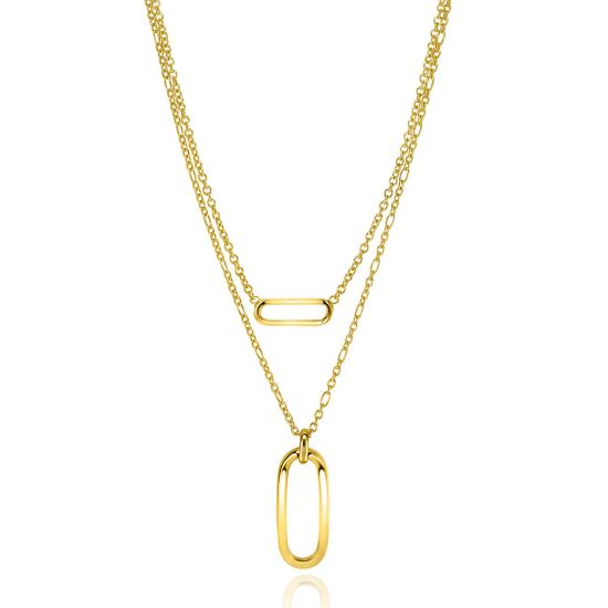 ZINZI Gold Plated Sterling Silver Multi-look Necklace 43cm Figaro and Rolo Chains with Open Oval Pendants ZIC2534G