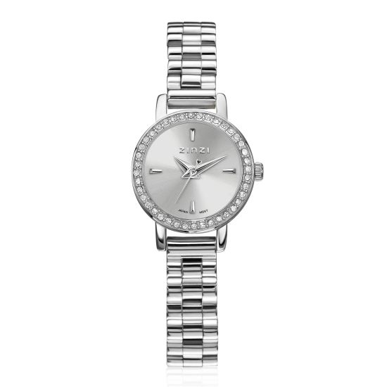 ZINZI Etoile Watch 20mm Silver Sunray Dial set with white crystals Silver Colored Stainless Steel Case and Strap ZIW3202