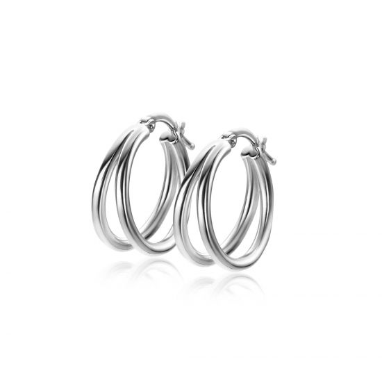 19mm ZINZI silver multi-look hoops with a trendy double tube and a practical top closure, ZIO-BF113