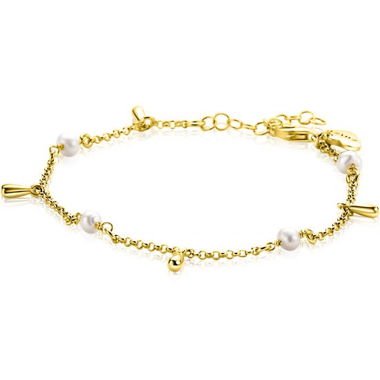 ZINZI zlv. armband gg.verg.met parels en pegeltjes
