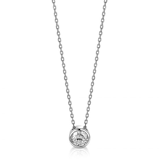 ZINZI Sterling Silver Necklace Round Setting with White Zirconia 40-45cm ZIC1775