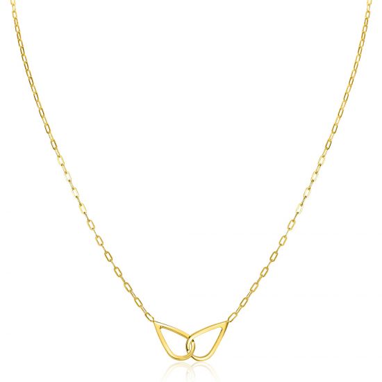 ZINZI gold plated silver necklace with paperclip links, with two droplet shapes beautifully connected in the middle 42-45cm ZIC2634