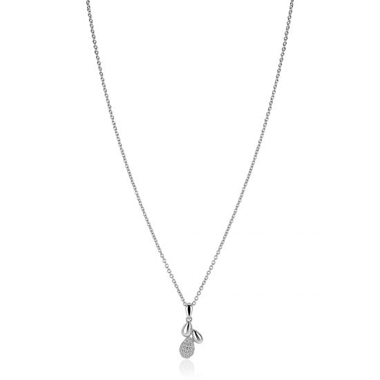 ZINZI zlv.collier met fant. hanger druppels en zirc.