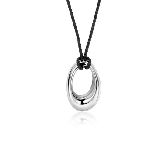 ZINZI black leather cord necklace with large openwork organically shaped pendant, 50cm, ZIC-BF126