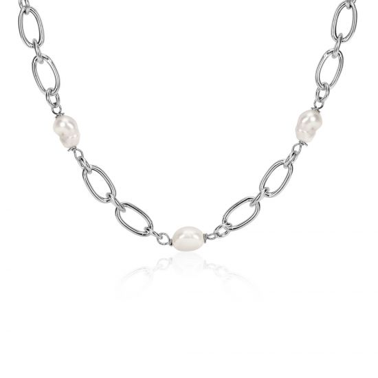ZINZI silver link necklace with white freshwater pearls, 49cm, ZIC-BF112