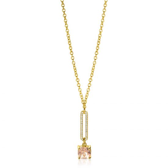 ZINZI gold plated silver belcher chain necklace with dazzling open oval shape and square pendant in light pink 42-45cm ZIC2579
