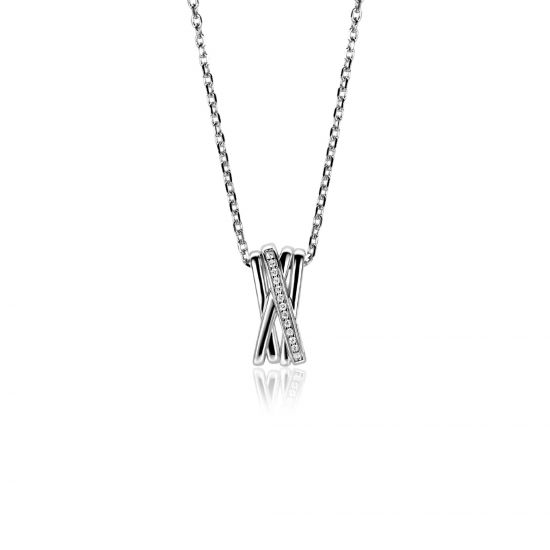 ZINZI zlv. collier met hanger cross-over en zirconia's