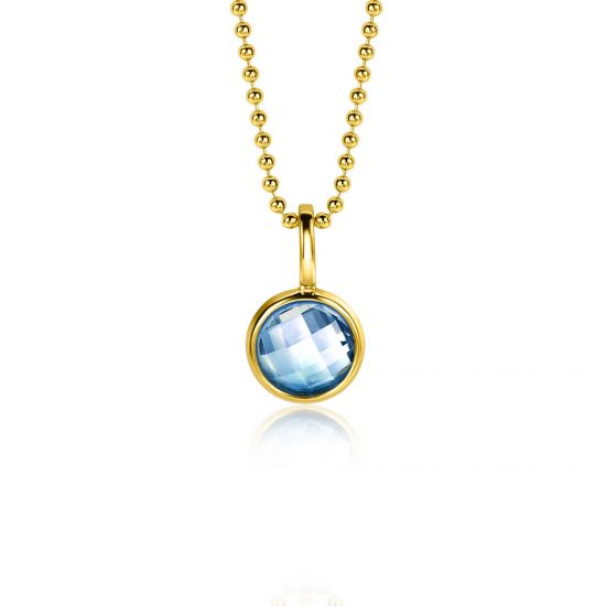 DECEMBER Pendant 8mm Gold Plated Birthstone Blue Topaz Zirconia (excl. necklace)