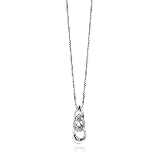 45cm ZINZI silver Venetian chain including pendant with three open pear-shaped links 30mm, set with white zirconias by Dutch Designer Mart Visser MVC24