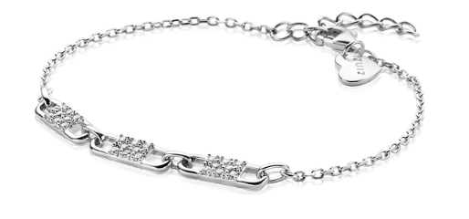 ZINZI Sterling Silver Chain Bracelet 3 Chic Oval Shapes White Zirconias 17-20cm ZIA2268