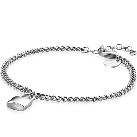 ZINZI Sterling Silver Curb Chain Bracelet with Trendy Lock Charm 16.5-19.5 cm ZIA2354