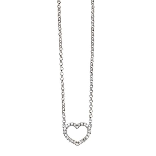 ZINZI Sterling Silver Necklace Heart with White Zirconias 42-45cm ZIC1098