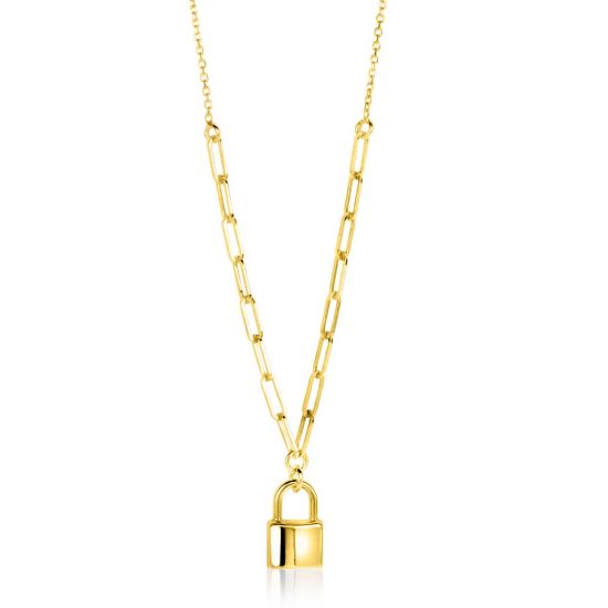ZINZI Gold Plated Sterling Silver Paperclip Chain Necklace 45cm with Trendy Lock Charm 40-45cm ZIC2355G