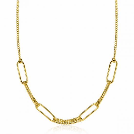ZINZI Gold Plated Sterling Silver Necklace 45cm with 4 Large Oval Chains and Curb Chains ZIC2382