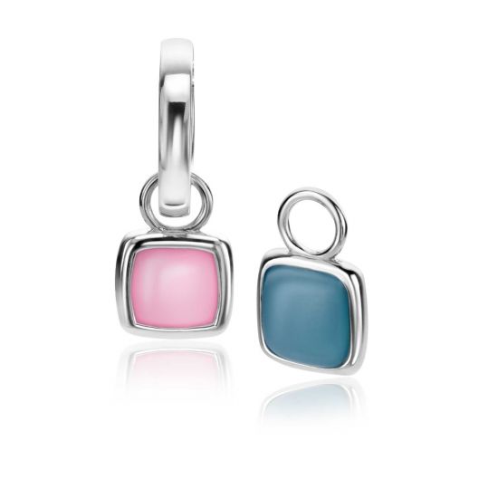 10mm ZINZI Sterling Silver Earrings Pendants Square Two-sided Blue and Pink ZICH2257 (excl. hoop earrings)
