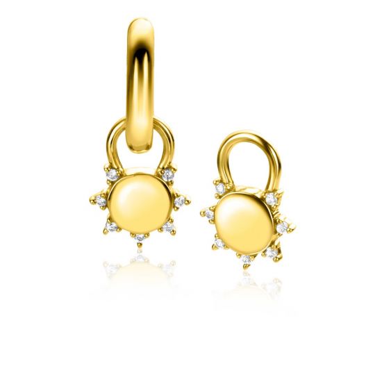 8mm ZINZI Gold Plated Sterling Silver Earrings Pendants Sun with White Zirconias ZICH2302 (excl. hoop earrings)