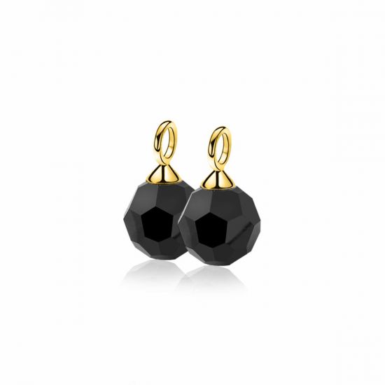 10mm ZINZI Gold Plated Sterling Silver Earrings Pendants Black Bead ZICH266ZG (excl. hoop earrings)