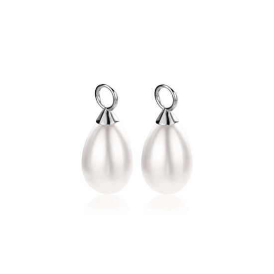 15mm ZINZI Sterling Silver Earrings Pendants Pearl White in Pear-shape ZICH355W (excl. hoop earrings)