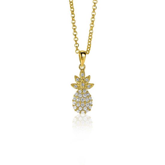 18mm ZINZI Gold Plated Sterling Silver Pendant Pineapple White ZIH2084