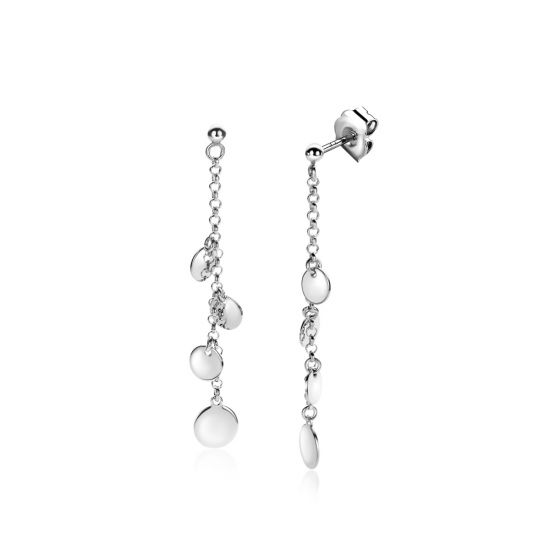 56mm ZINZI Sterling Silver Long Stud Earrings with Dangling Coins ZIO1554