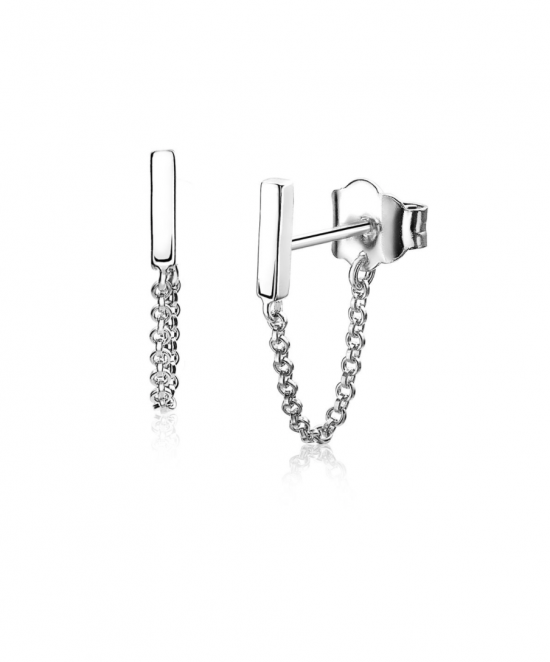 ZINZI Sterling Silver Stud Earrings Bar with Chain ZIO1688