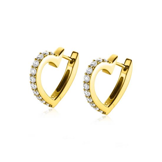 18mm ZINZI Gold Plated Sterling Silver Hoop Earrings Heart White Zirconias ZIO2195Y