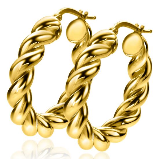 31mm ZINZI Gold Plated Sterling Silver Hoop Earrings with Twisted Tube width 6mm ZIO2284G