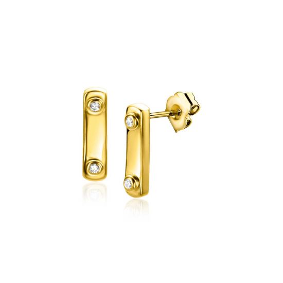 12mm ZINZI Gold Plated Sterling Silver Stud Earrings Bar White Zirconias ZIO2298