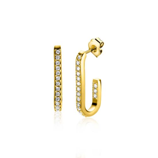 20mm ZINZI Gold Plated Sterling Silver Earrings with Oval Shape Set with White Zirconias ZIO2310Y
