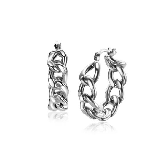 23mm ZINZI Sterling Silver Hoop Earrings with Curb Chain width 6mm ZIO2335
