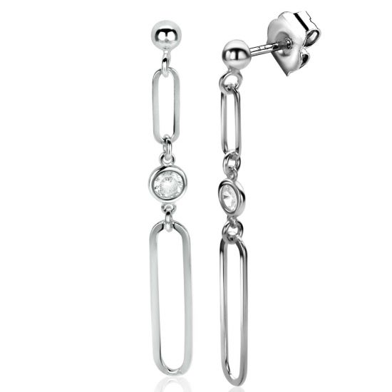 49mm ZINZI Sterling Silver Stud Earrings Long Paperclip Chains and Round White Zirconia ZIO2364