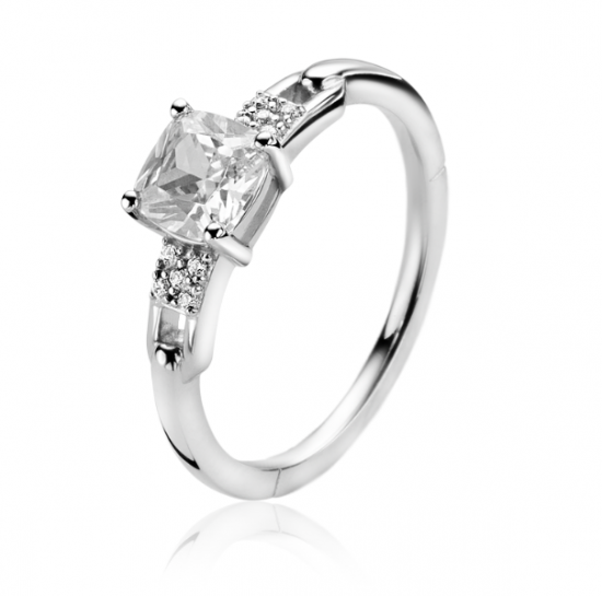 ZINZI Sterling Silver Ring with Square White Zirconia and Fantasy Locks Pavé Set ZIR2268