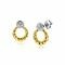 12mm ZINZI Bicolor Sterling Silver Round Stud Earrings Open Circle Twisted Design and White Zirconias ZIO2390Y