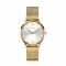 ZINZI Lady Crystal horloge zilvergekleurde wijzerplaat, geelgoudkleurige kast en stalen mesh band, witte crystals bij uuraanduiding, 28mm extra dun ZIW633M