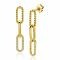 30mm ZINZI Gold Plated Sterling Silver Long Earrings with 3 Paperclip Chains: Smooth, Twist Design and White Zirconias ZIO2330Y