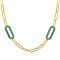ZINZI Gold Plated Sterling Silver Luxury Necklace with Paperclip Chains and 2 Large Trendy Oval Chains in Malachite Green 43cm ZIC2488