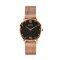 ZINZI Lady Crystal horloge zwarte wijzerplaat en roségoudkleurige kast stalen mesh band, witte crystals bij uuraanduiding, 28mm extra dun ZIW632M