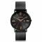ZINZI Roman horloge zwartgekleurde wijzerplaat en kast met rosé wijzers zwarte stalen mesh band 34mm extra dun ZIW509M