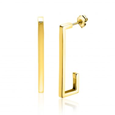 33mm ZINZI Gold 14 karat gold ear studs with large sleek rectangular shape. Size 33 x 2.4mm. ZGO483