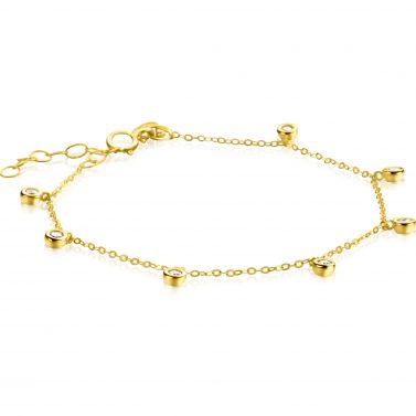 ZINZI 14K Gold Bracelet 7 Round Charms White Zirconias 15,5-18,5cm ZGA451