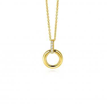 12mm ZINZI Gold 14 ct gold round pendant with a luxurious eye-catching bail, set with white cubic zirconias ZGH512 (no necklace)
