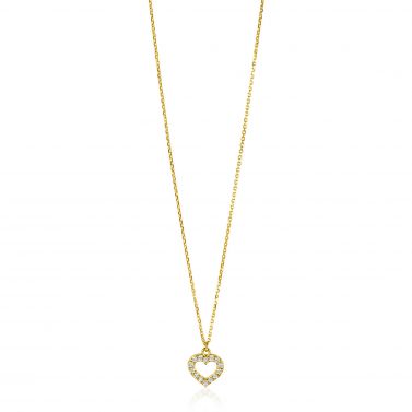 ZINZI 14K Gold Anchor Necklace Heart White Zirconias 7mm 40-42,5cm ZGC450